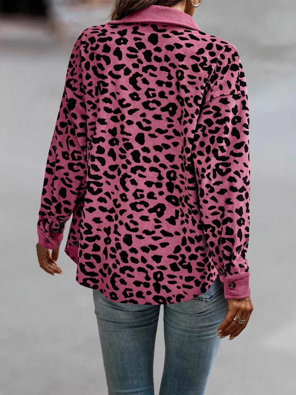 Leopard Print Button-Down Jacket Regular and Plus Size