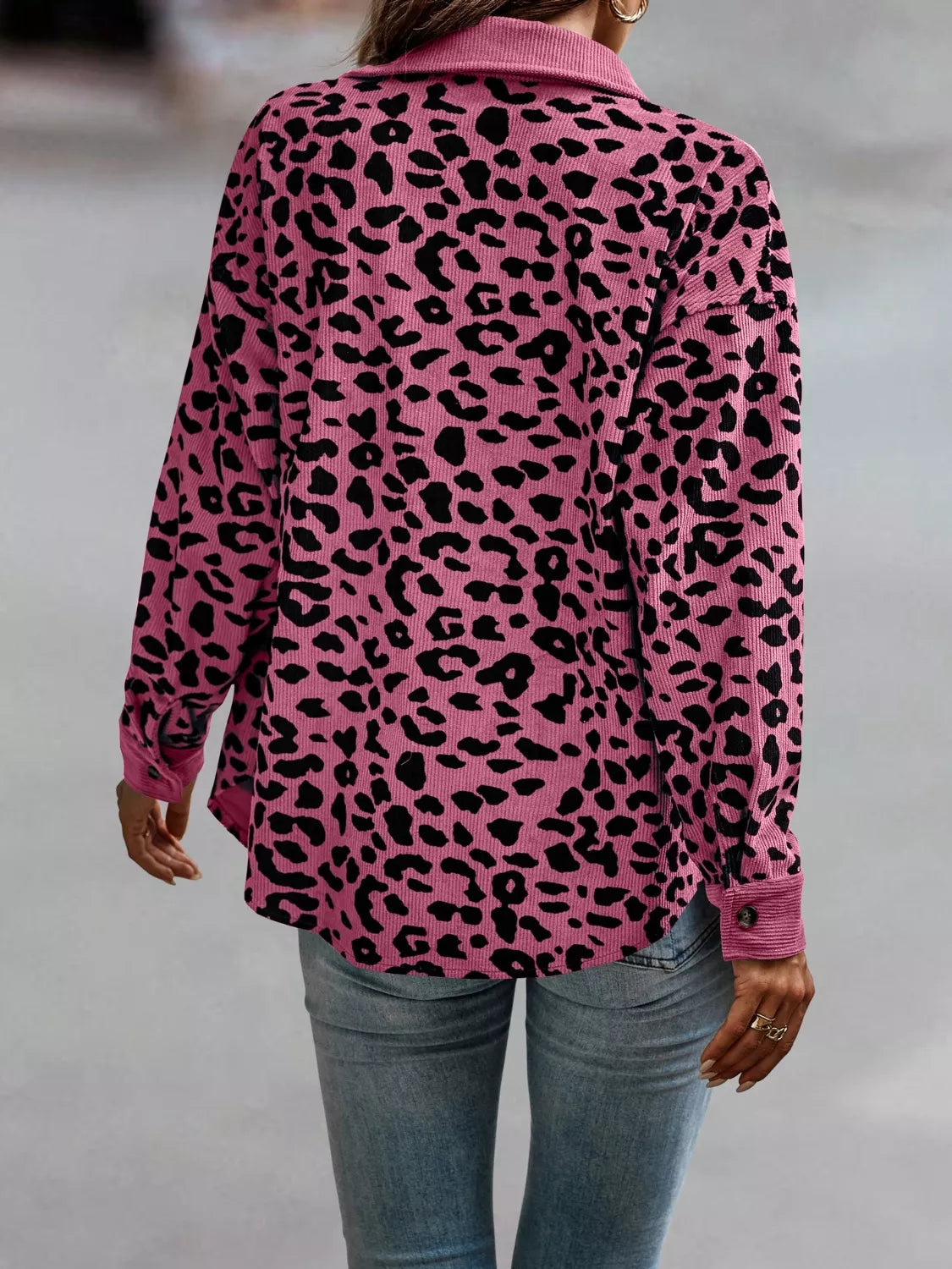 Leopard Print Button-Down Jacket Regular and Plus Size