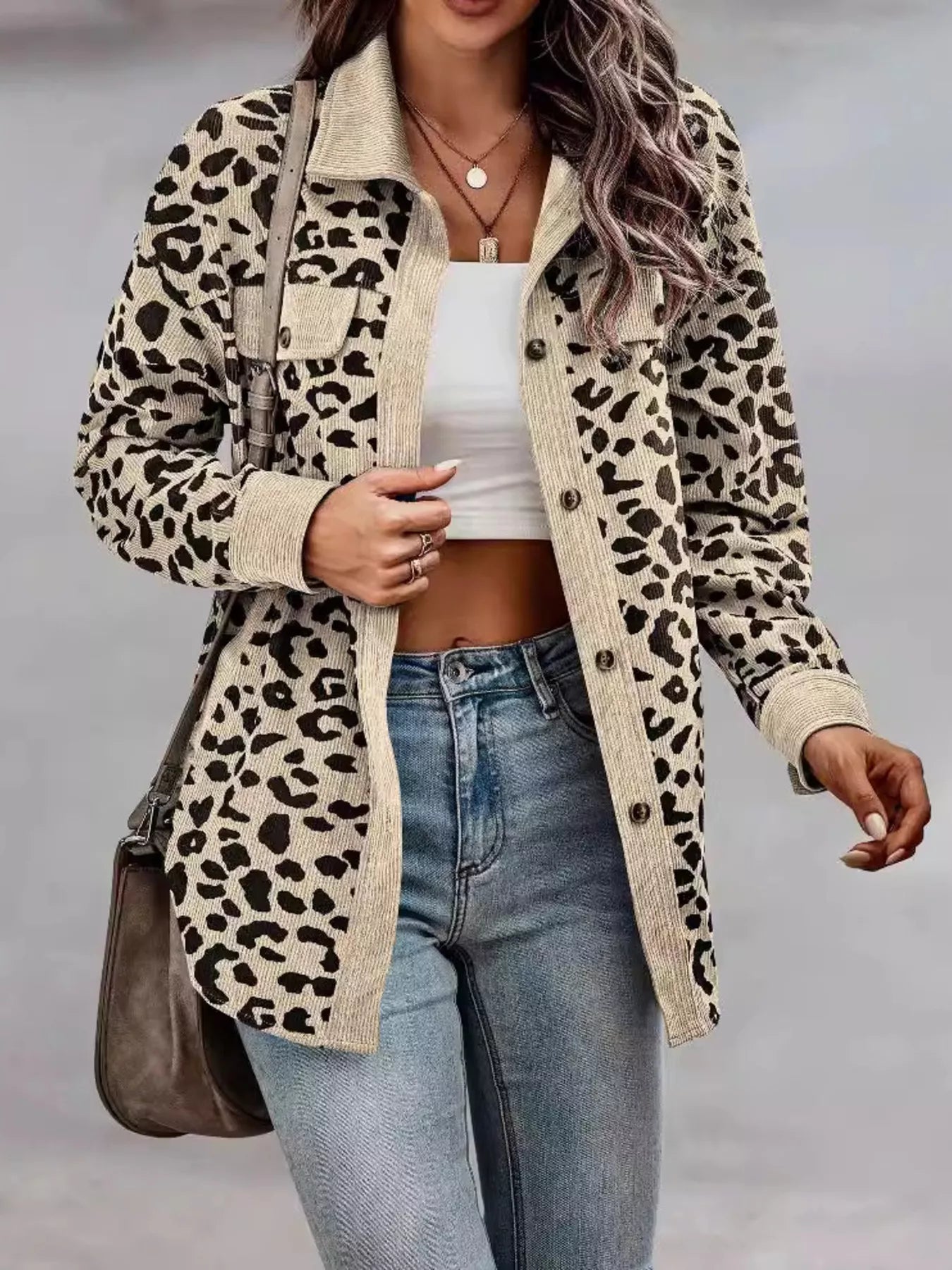 Leopard Print Button-Down Jacket Regular and Plus Size