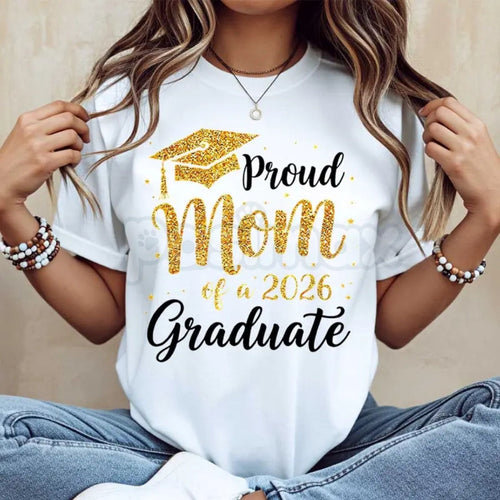 "Proud Mom of a 2026 Graduate" T-Shirt – Graduation Cap & Tassel Graphic Tee, Premium 100% Cotton Senior Mom Top, Soft Lived-In Heavyweight Milestone Shirt, Made in USA
