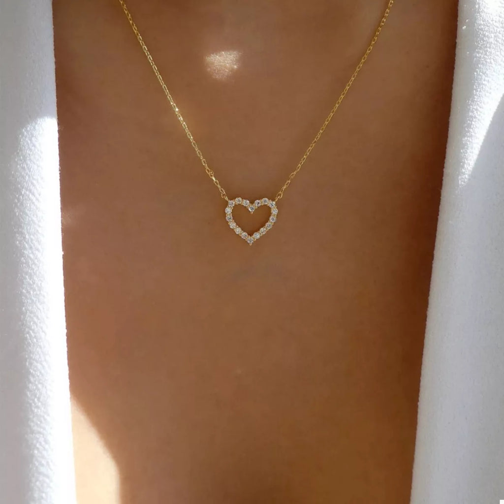 18K Gold-Plated Rhinestone Heart Necklace