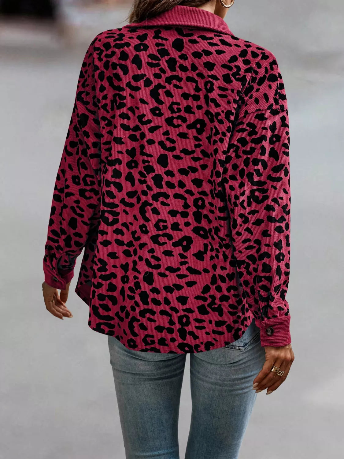 Leopard Print Button-Down Jacket Regular and Plus Size