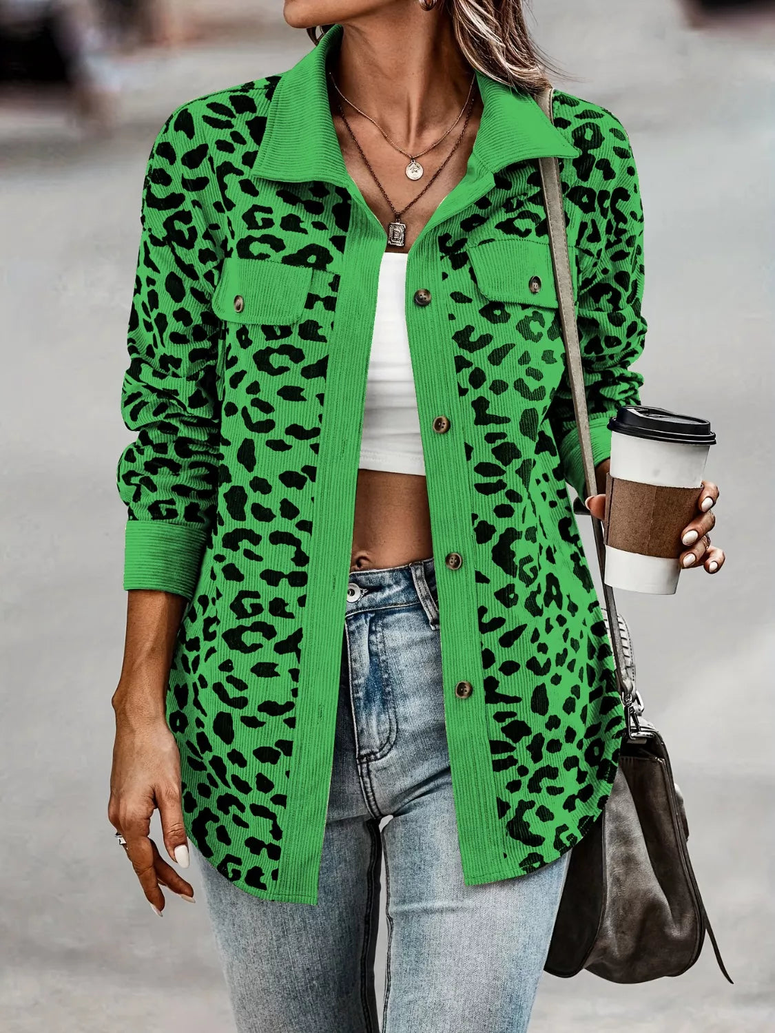 Leopard Print Button-Down Jacket Regular and Plus Size