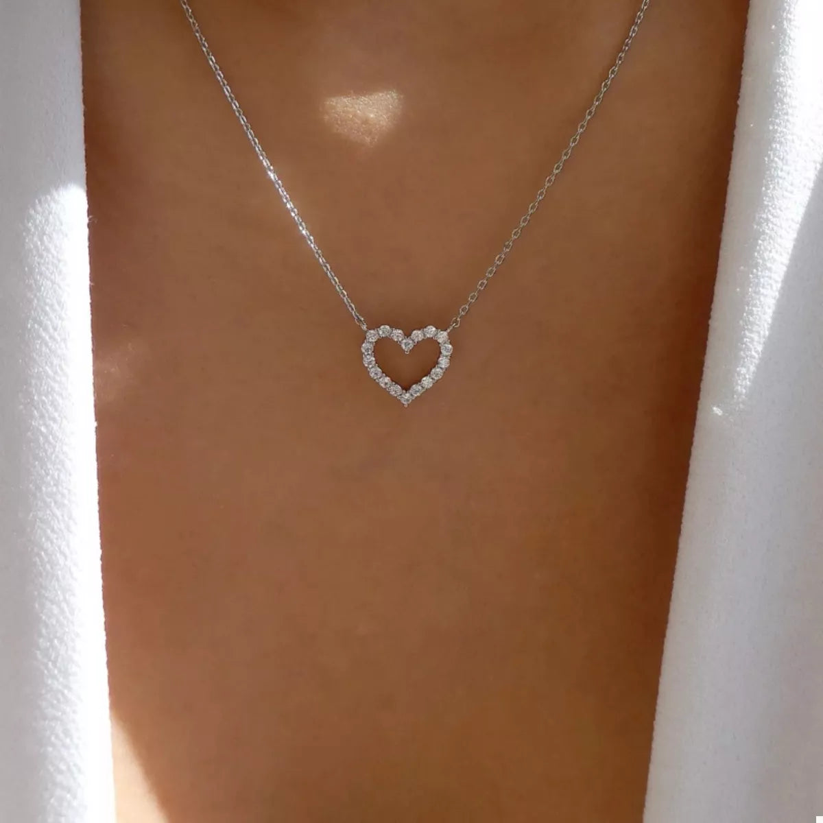 18K Gold-Plated Rhinestone Heart Necklace