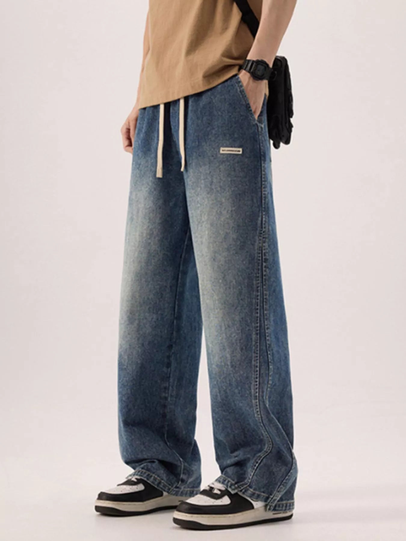Men's Regular and Plus Size Vintage Wash Loose Fit Jeans