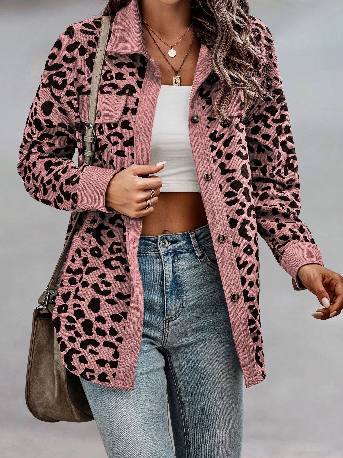 Leopard Print Button-Down Jacket Regular and Plus Size