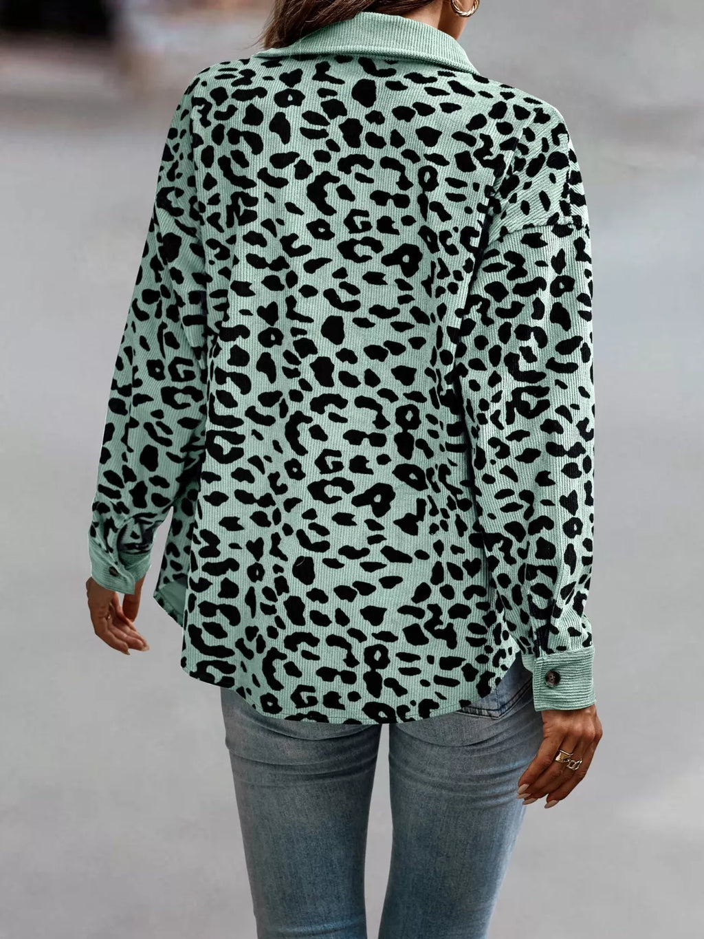 Leopard Print Button-Down Jacket Regular and Plus Size