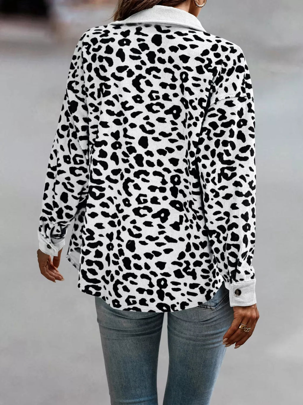 Leopard Print Button-Down Jacket Regular and Plus Size