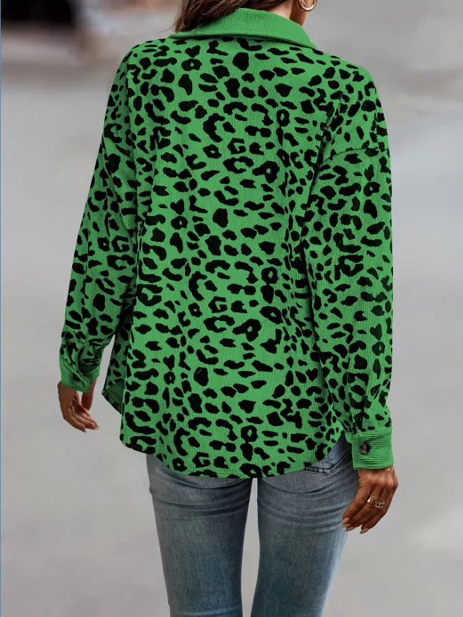 Leopard Print Button-Down Jacket Regular and Plus Size