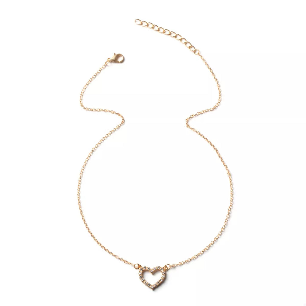 18K Gold-Plated Rhinestone Heart Necklace
