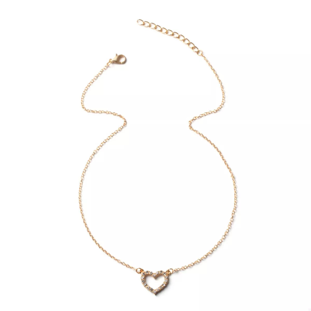 18K Gold-Plated Rhinestone Heart Necklace