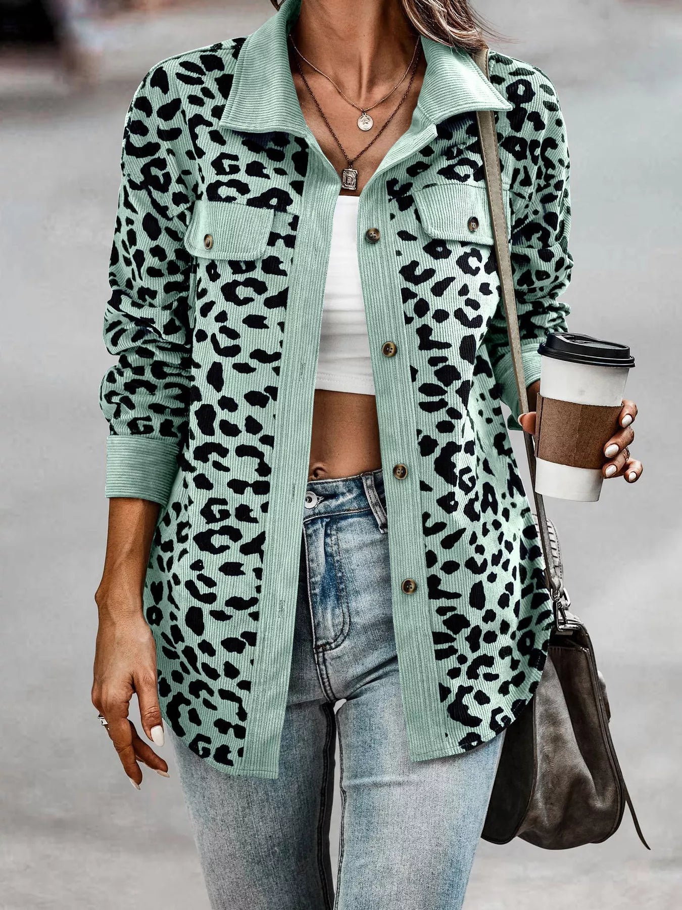 Leopard Print Button-Down Jacket Regular and Plus Size