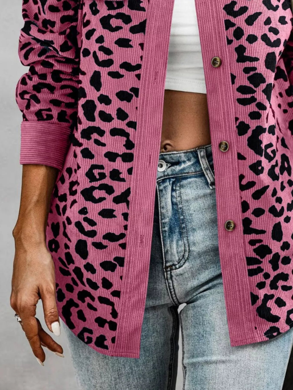 Leopard Print Button-Down Jacket Regular and Plus Size