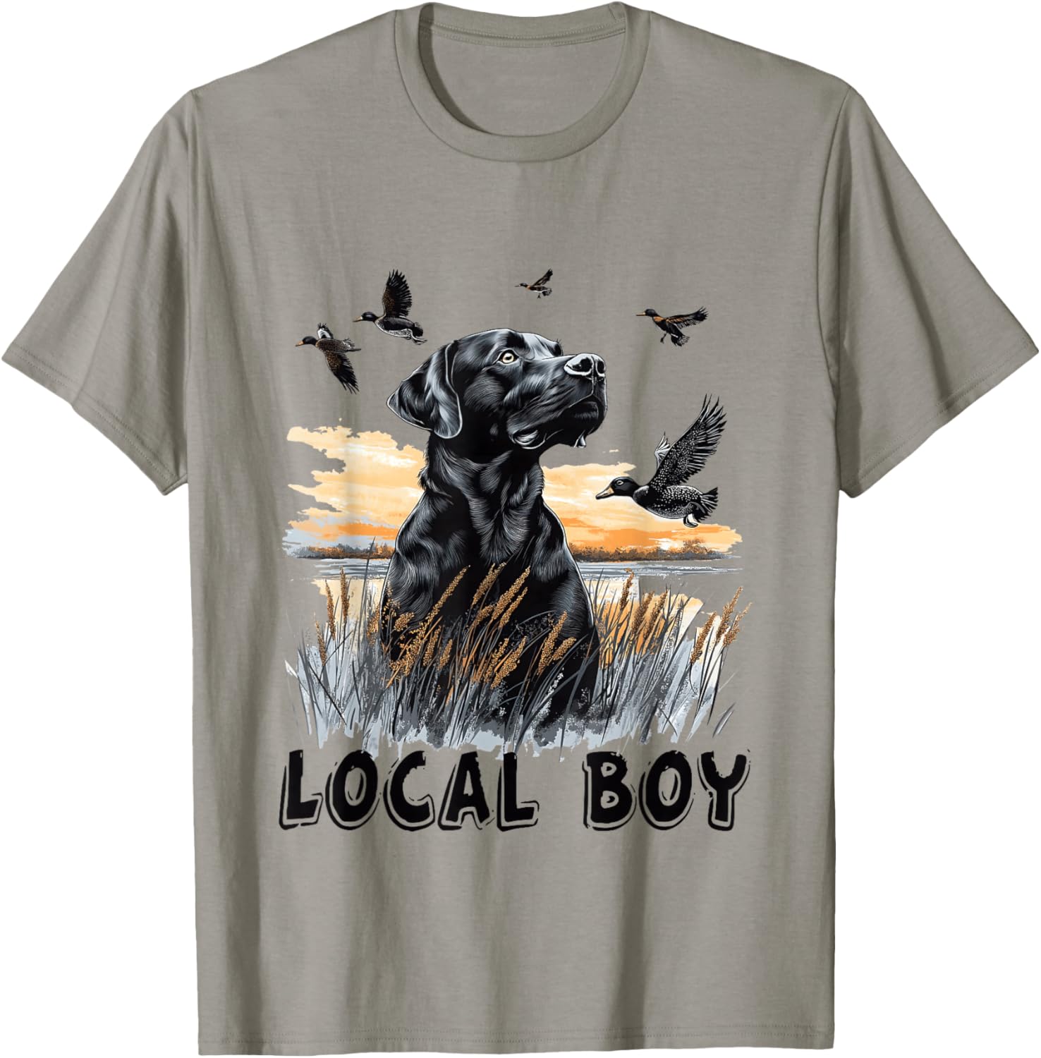 Local Boy Black Lab Hunting Dog Vintage Sunset T-Shirt