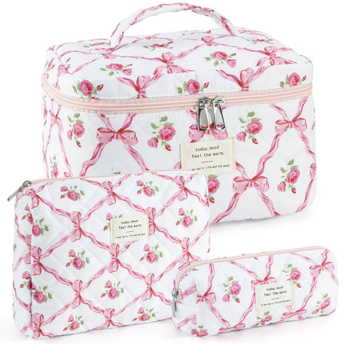 3PCS Quilted Cotton Make Up Bag