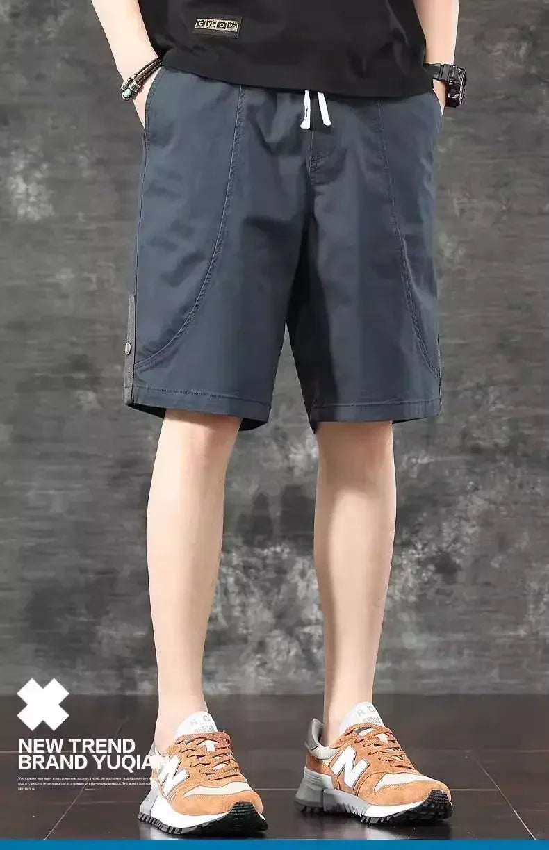 Trendy and Versatile Sports American Retro Work Clothes Men Thin Loose Straight Slimming Five-point Pants