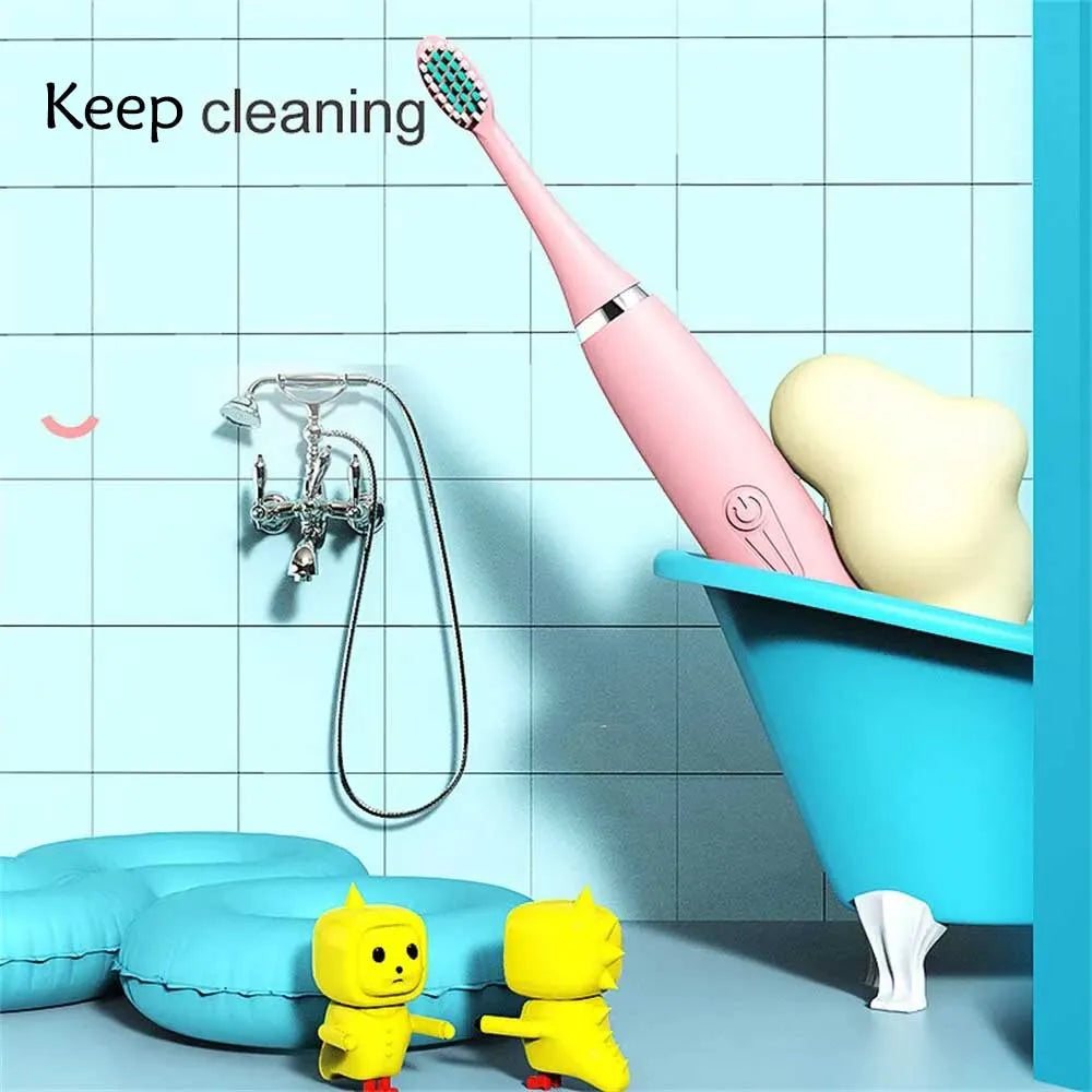 Children's Electric Toothbrush Cartoon Kids With Replacement Head Ultrasonic  IPX7 Waterproof Rechargeable Sonic Toothbrush
