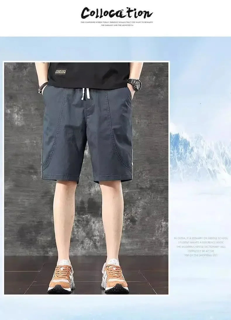 Trendy and Versatile Sports American Retro Work Clothes Men Thin Loose Straight Slimming Five-point Pants