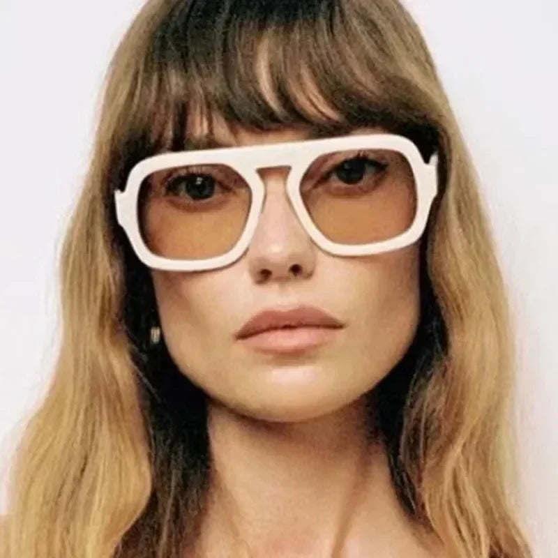 DOHOHDO 2025 Fashion Square Sunglasses Women New Retro Black Brown Thick Frame Pilot Sun Glasses Woman Chic Polygon Shades UV400