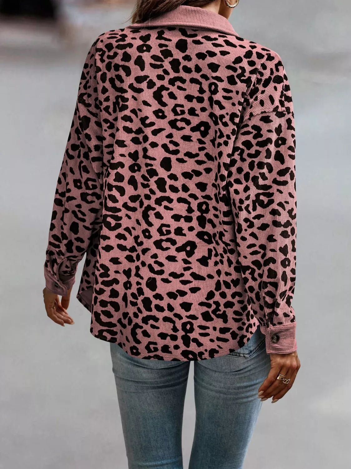 Leopard Print Button-Down Jacket Regular and Plus Size