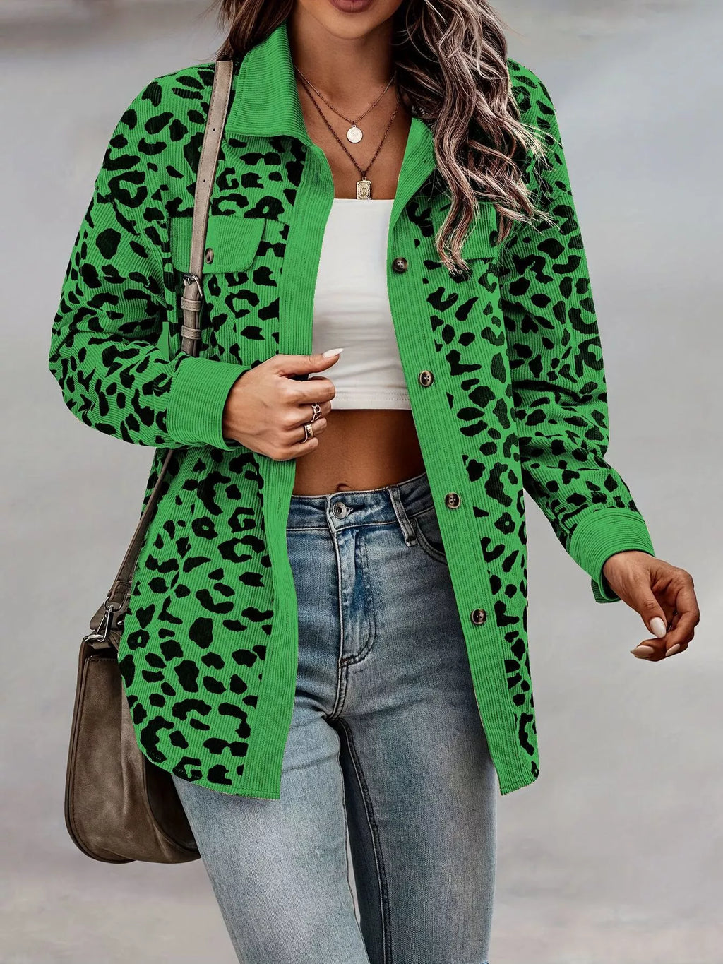 Leopard Print Button-Down Jacket Regular and Plus Size