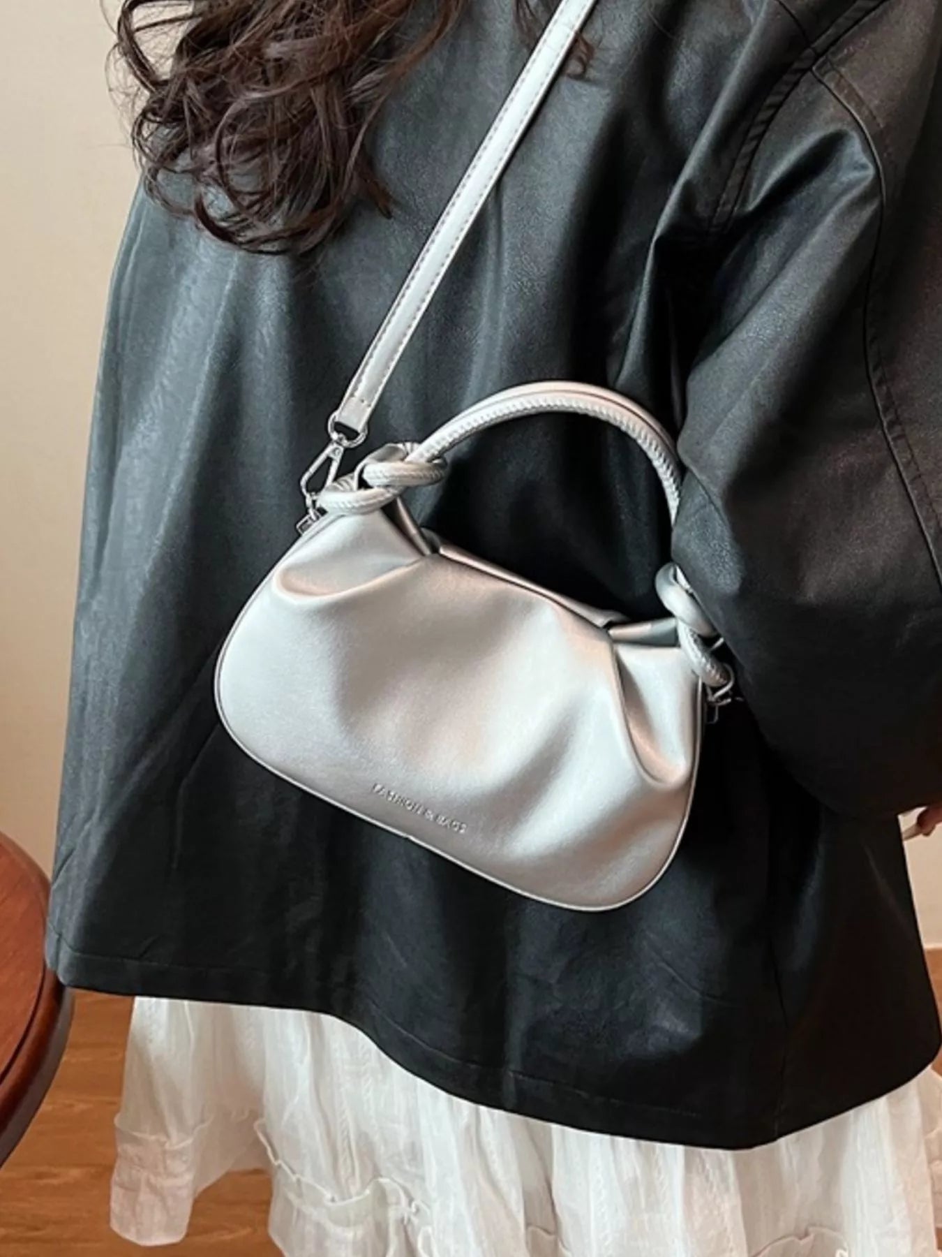 Knot Handle Ruched Crossbody Bag