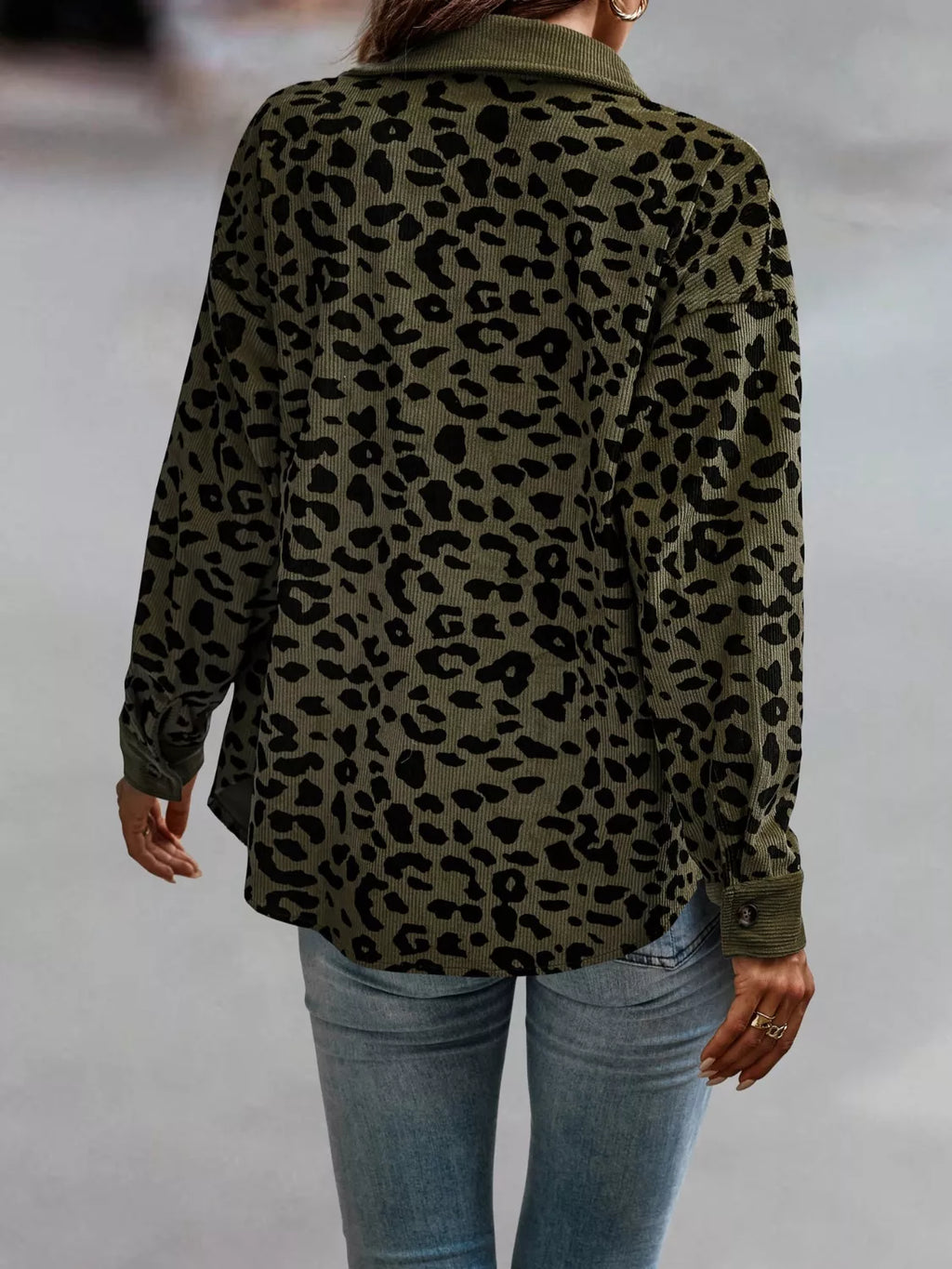 Leopard Print Button-Down Jacket Regular and Plus Size