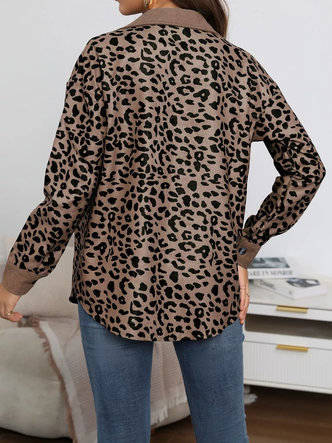 Leopard Print Button-Down Jacket Regular and Plus Size