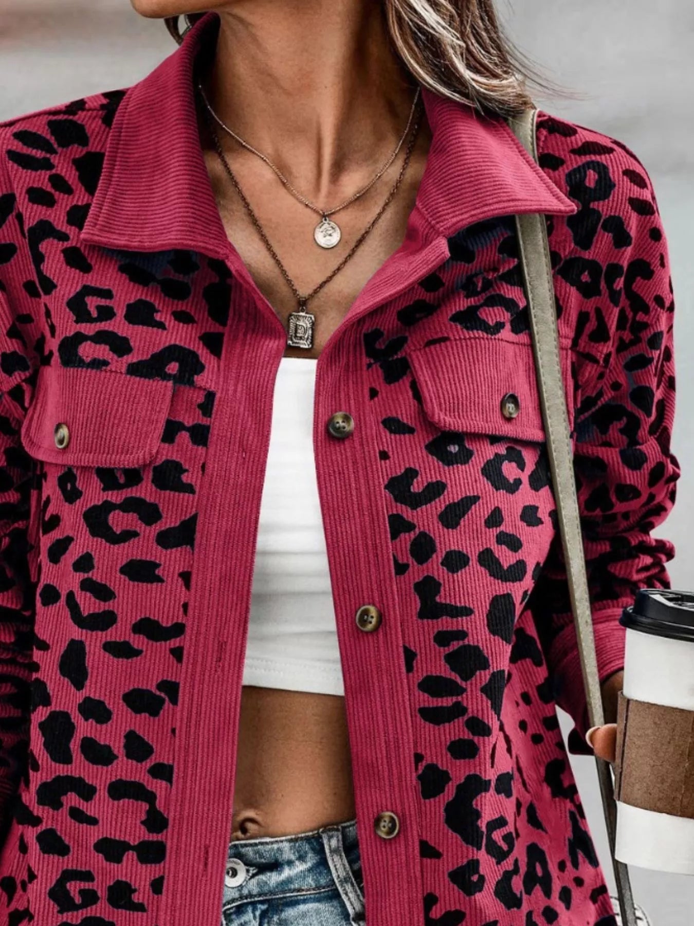 Leopard Print Button-Down Jacket Regular and Plus Size