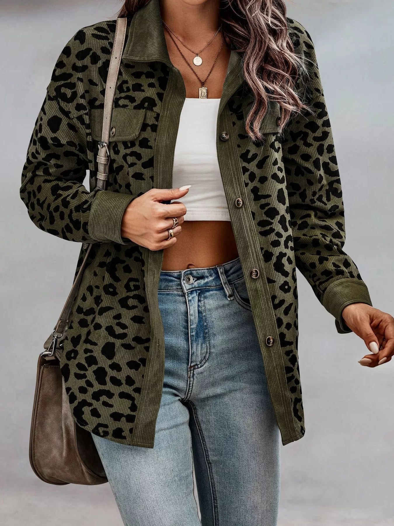 Leopard Print Button-Down Jacket Regular and Plus Size