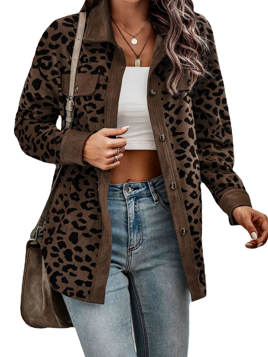 Leopard Print Button-Down Jacket Regular and Plus Size